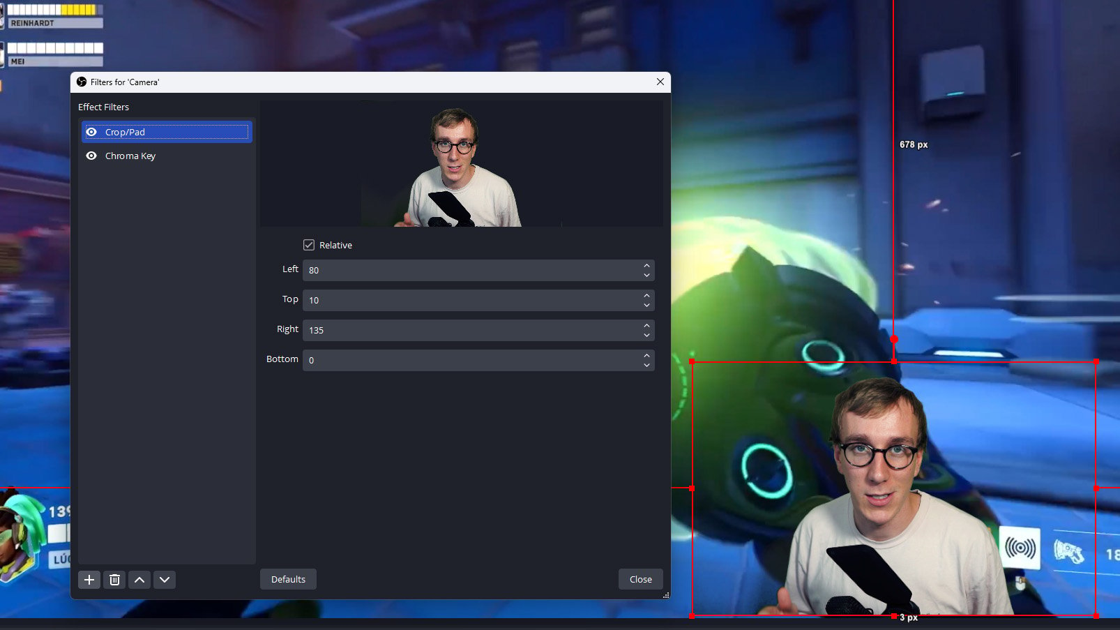 Crop Filter before Chroma Key filter OBS