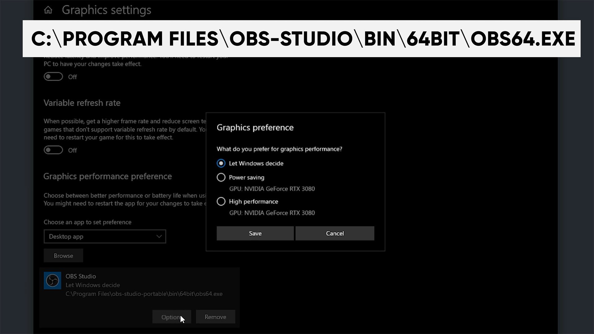 Windows Graphics Performance Preference OBS Studio