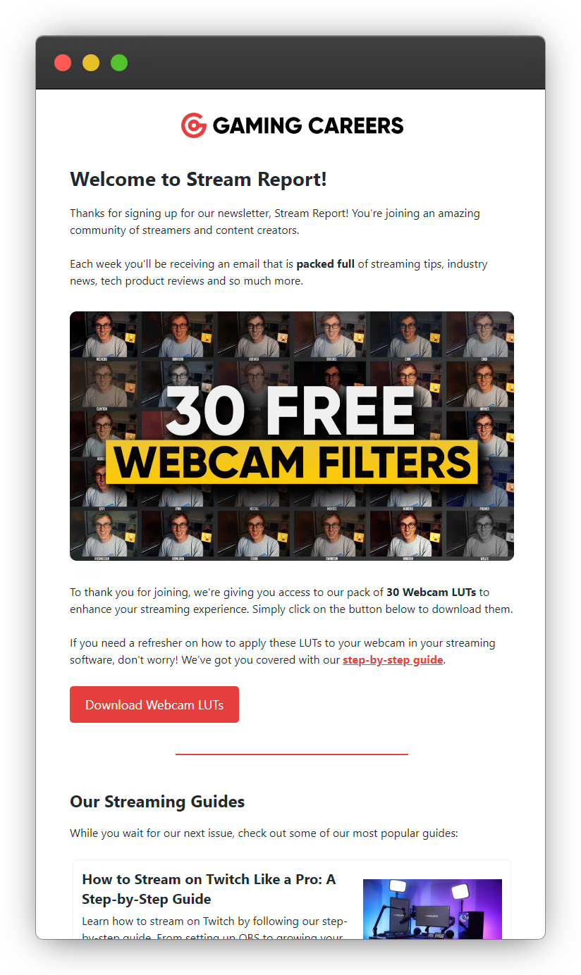 Webcam LUTs Download Email Gaming Careers